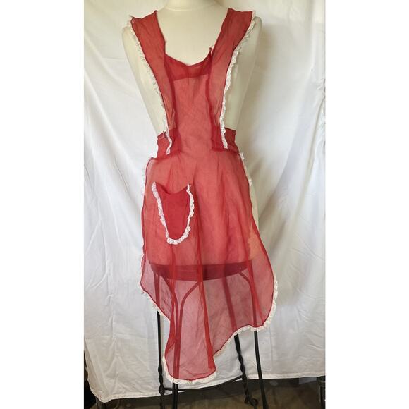 Authentic 1950s Sheer Apron Scarlet Organza Entertaining Pin-Up Chic - Picture 11 of 16